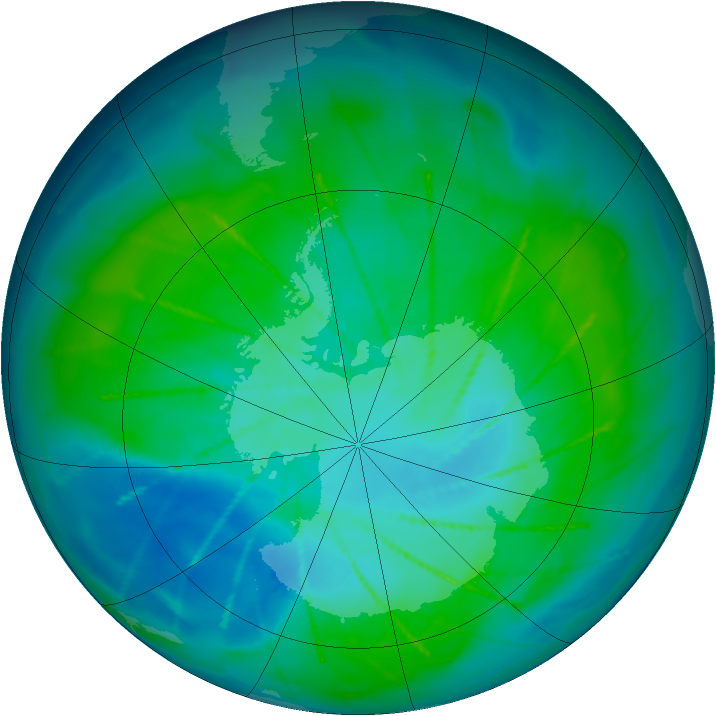 Antarctic ozone map for 21 January 2010